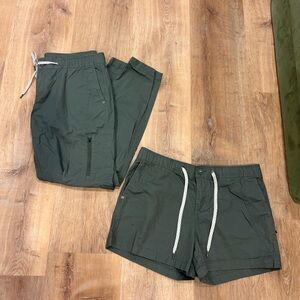 Bundle of Vuori Green Womens Organic Cotton Ripstop Pants and Shorts Large